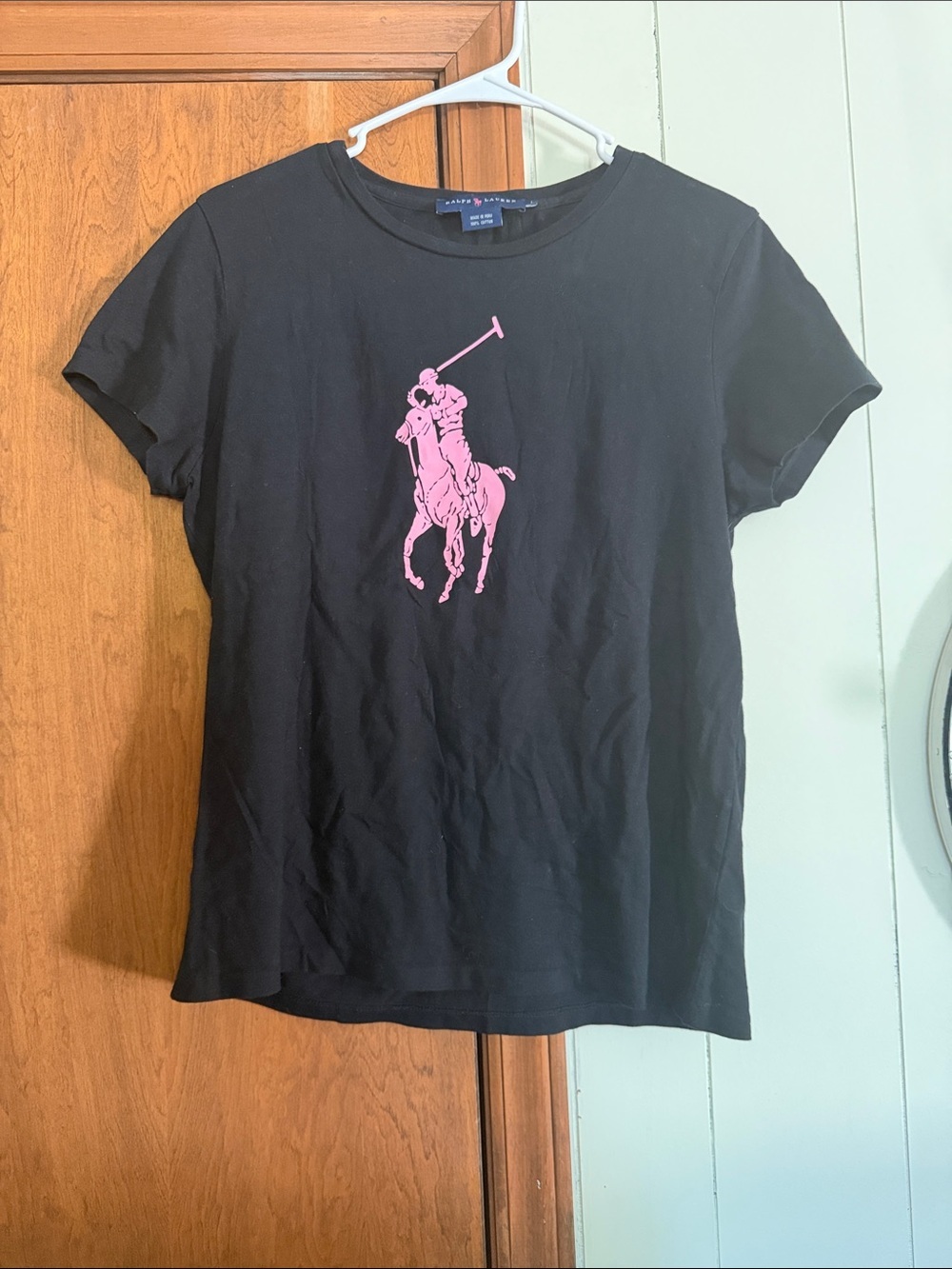 Vintage 1990s Ralph Lauren Black Tee with Pink Pony Size Large